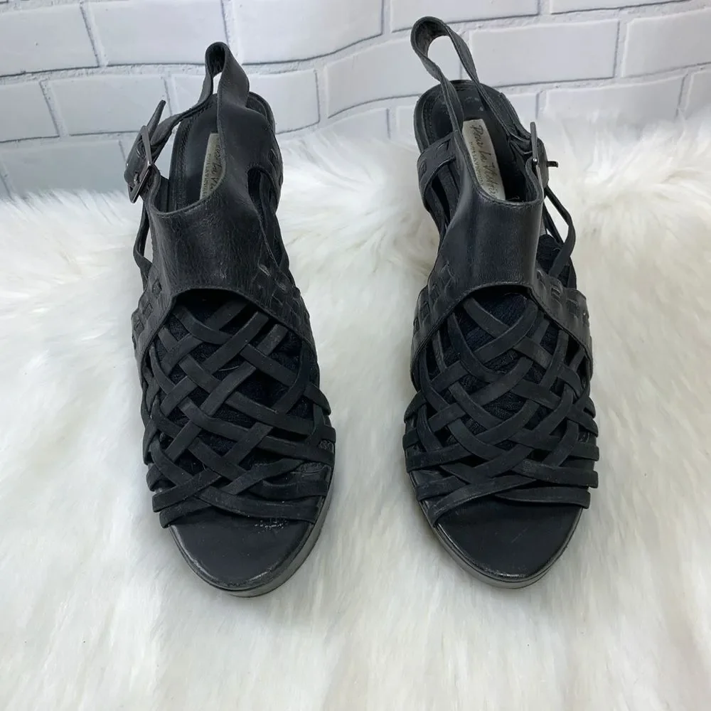 Pour La Victoire Black Woven Leather Heels‎ Sz 8.5